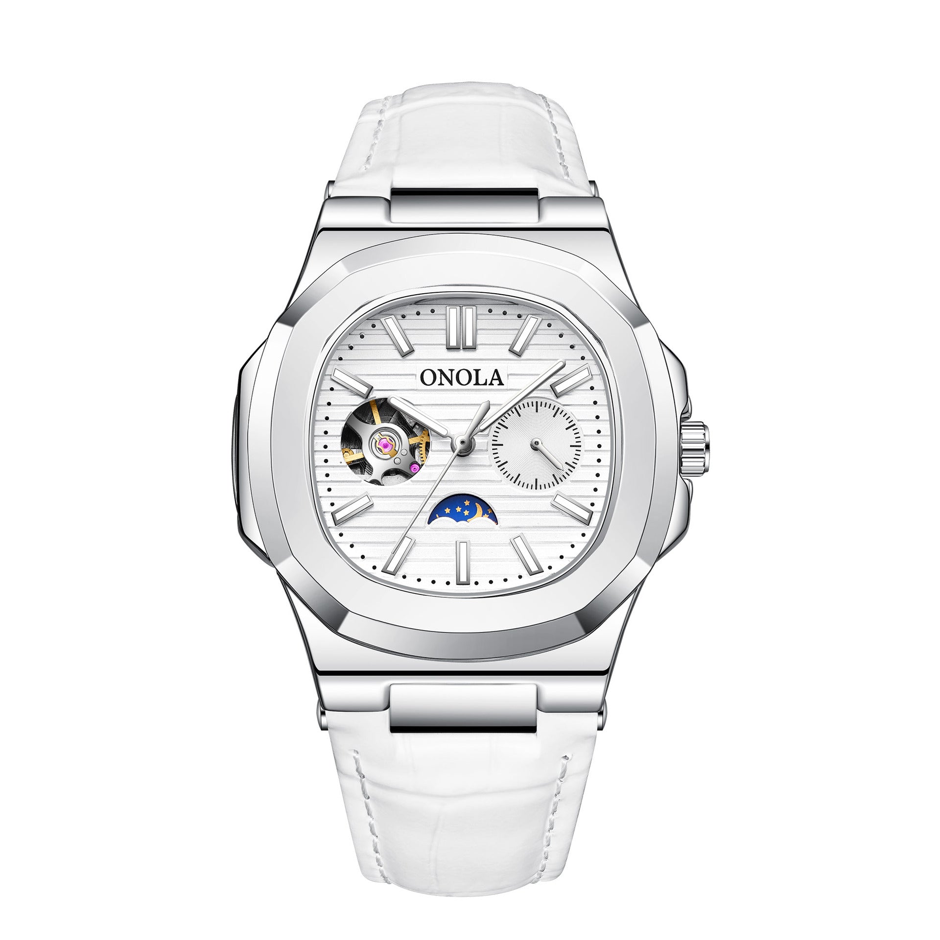 High-Quality Mechanical Watch Sun Moon And Stars Design Waterproof Leather Strap