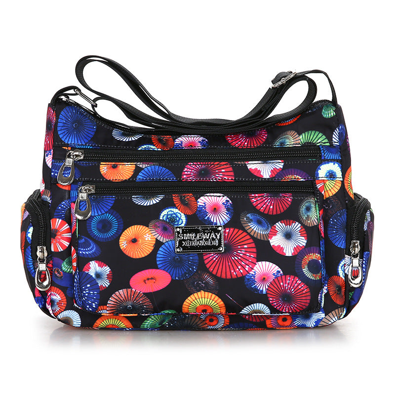 Fashionable Printed Womens Bag Trendy Landscape And Floral Fabric Pattern