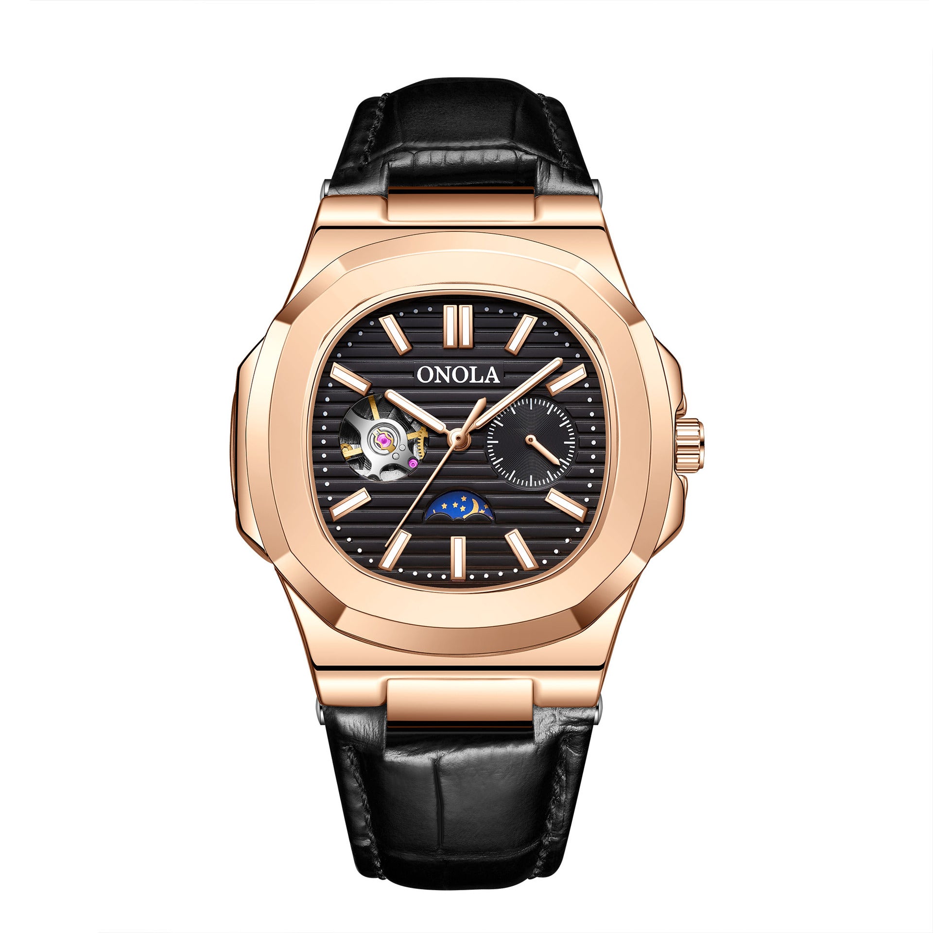 High-Quality Mechanical Watch Sun Moon And Stars Design Waterproof Leather Strap