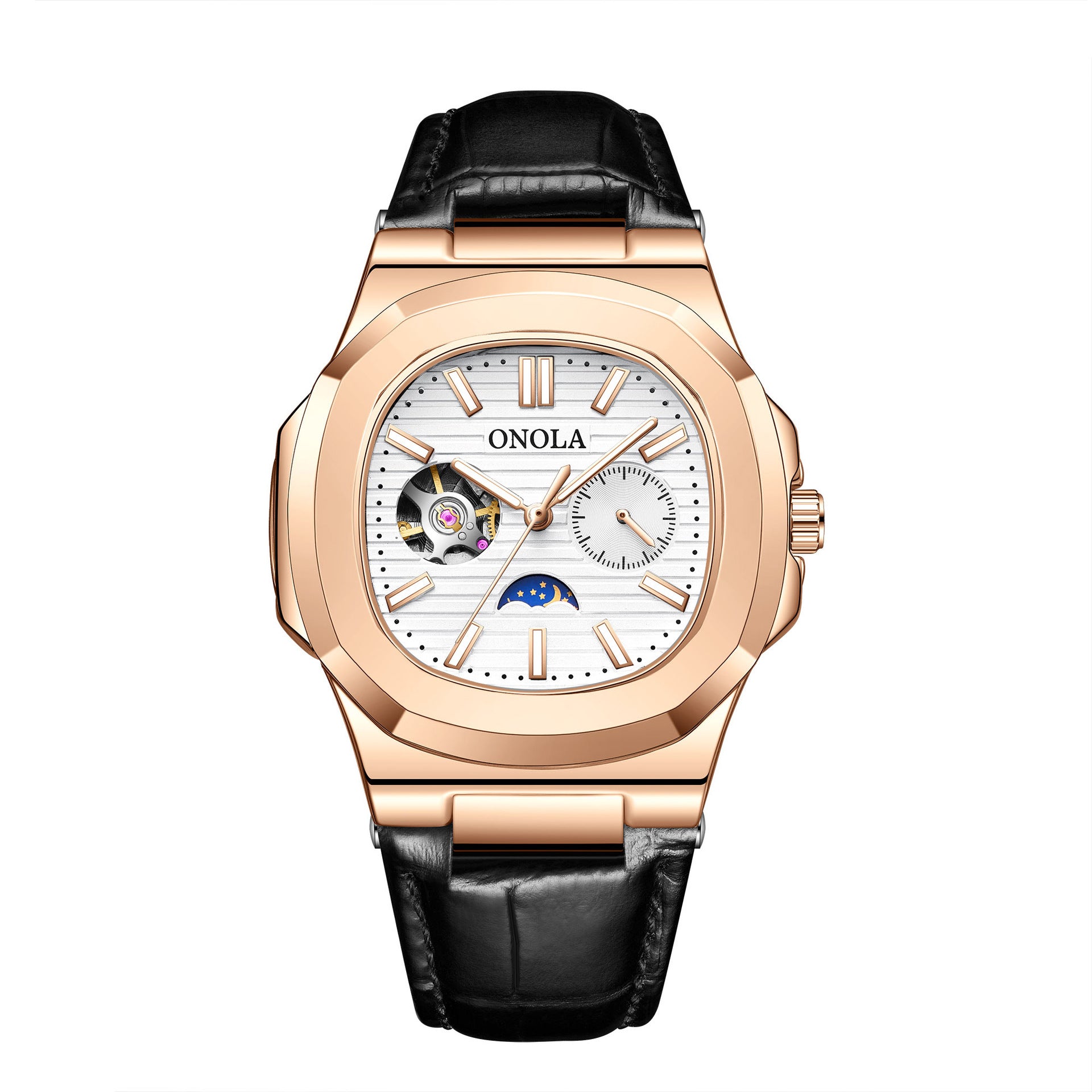 High-Quality Mechanical Watch Sun Moon And Stars Design Waterproof Leather Strap