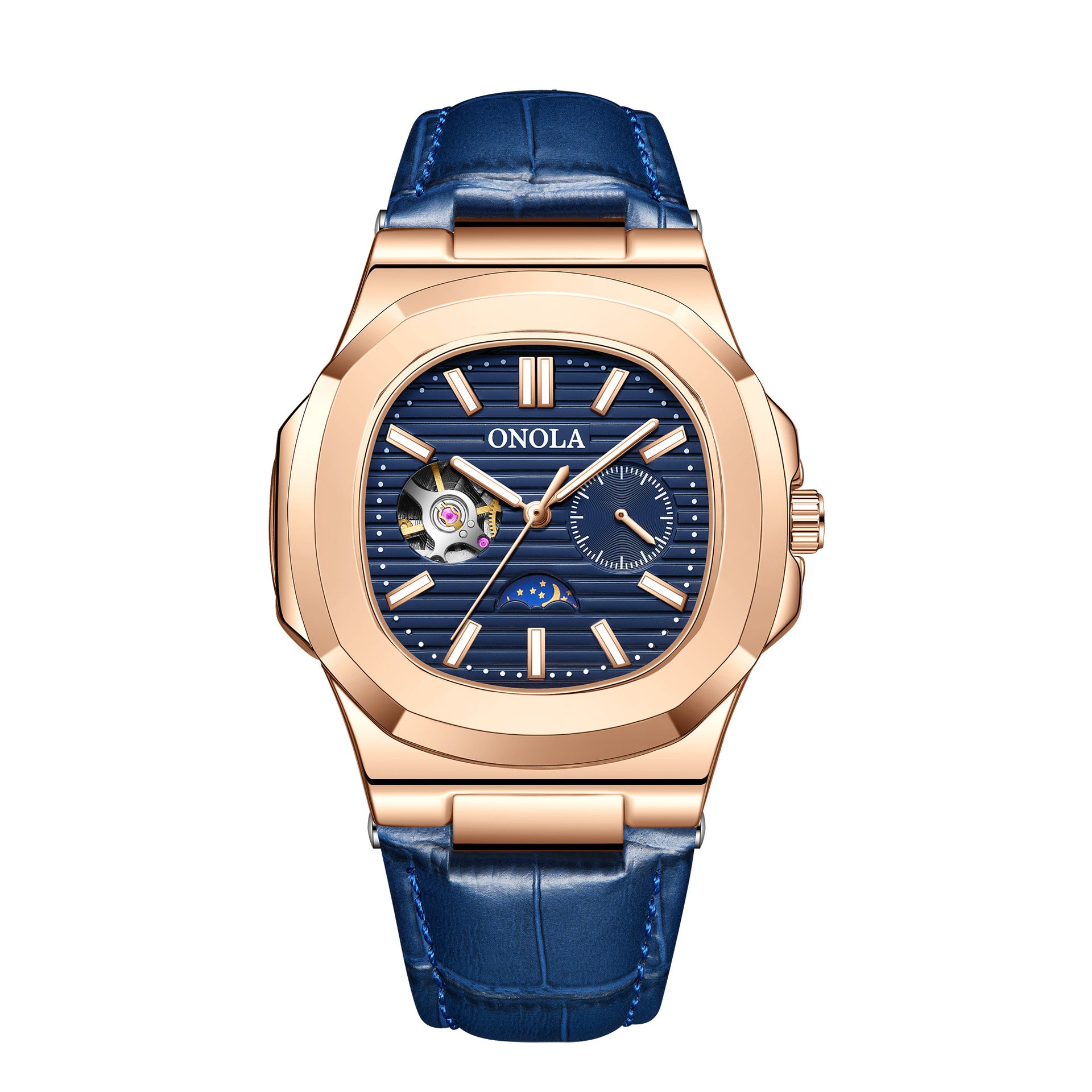 High-Quality Mechanical Watch Sun Moon And Stars Design Waterproof Leather Strap